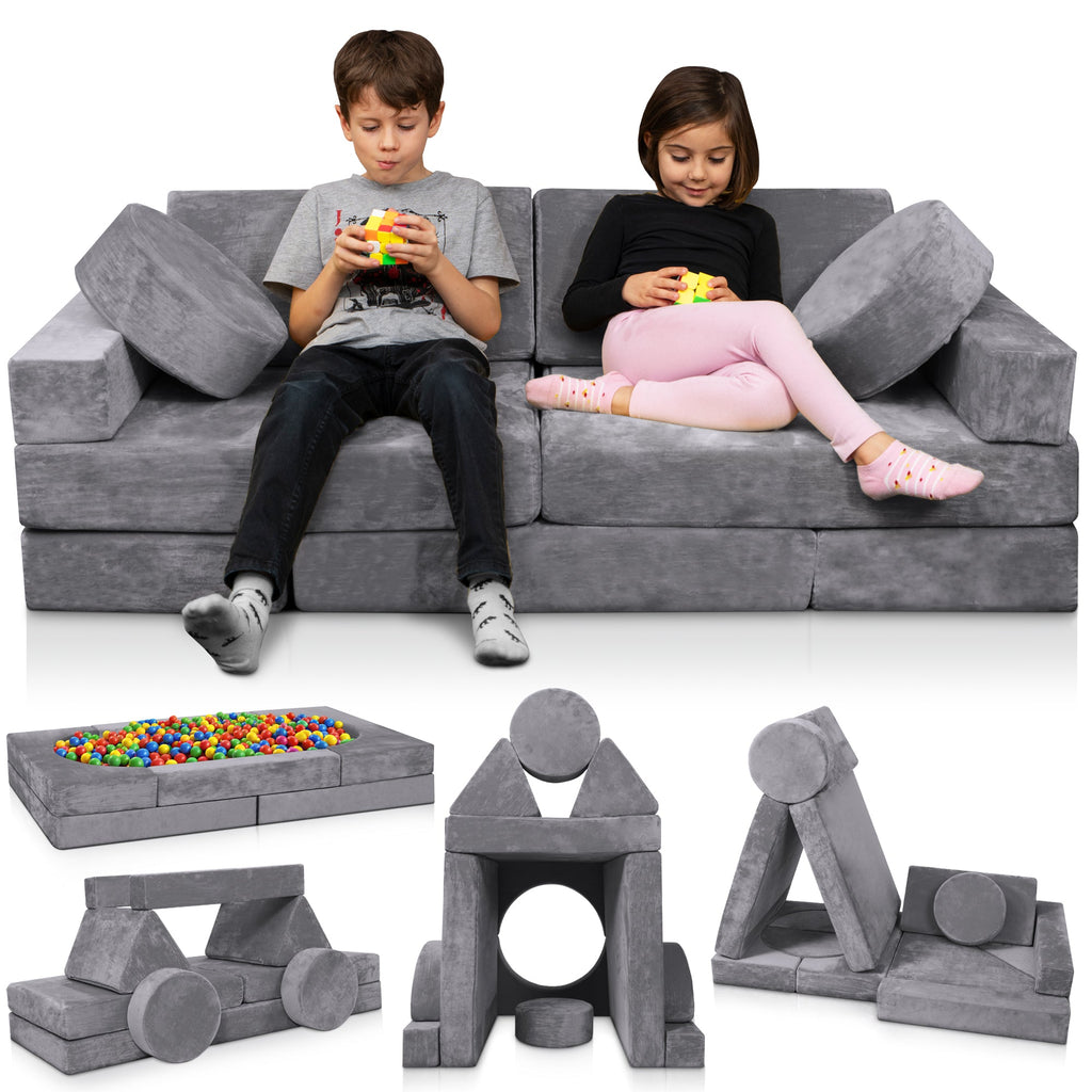 LX15 14pcs Modular Play Couch, Granite Gray