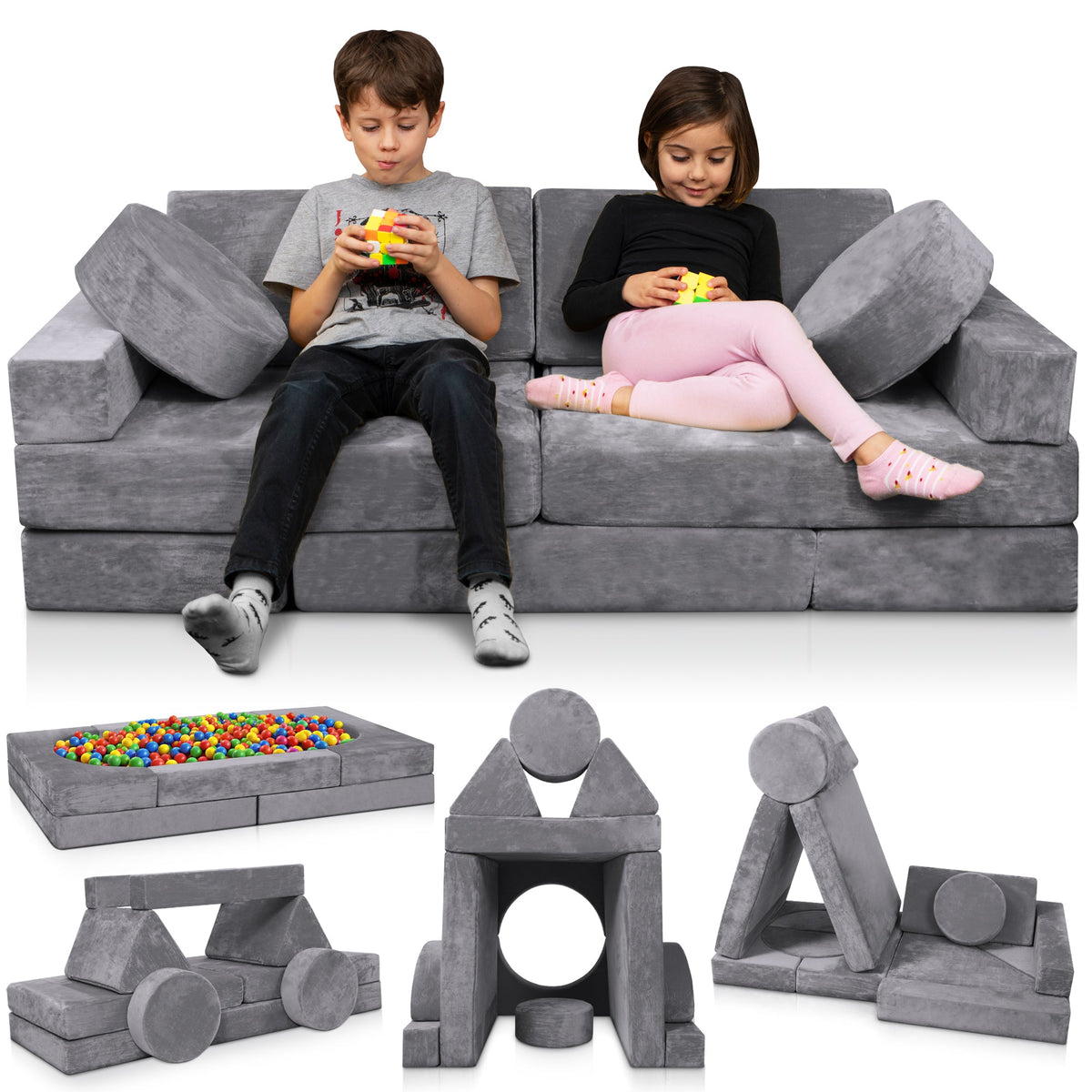 LX15 14pcs Modular Play Couch, Granite Gray