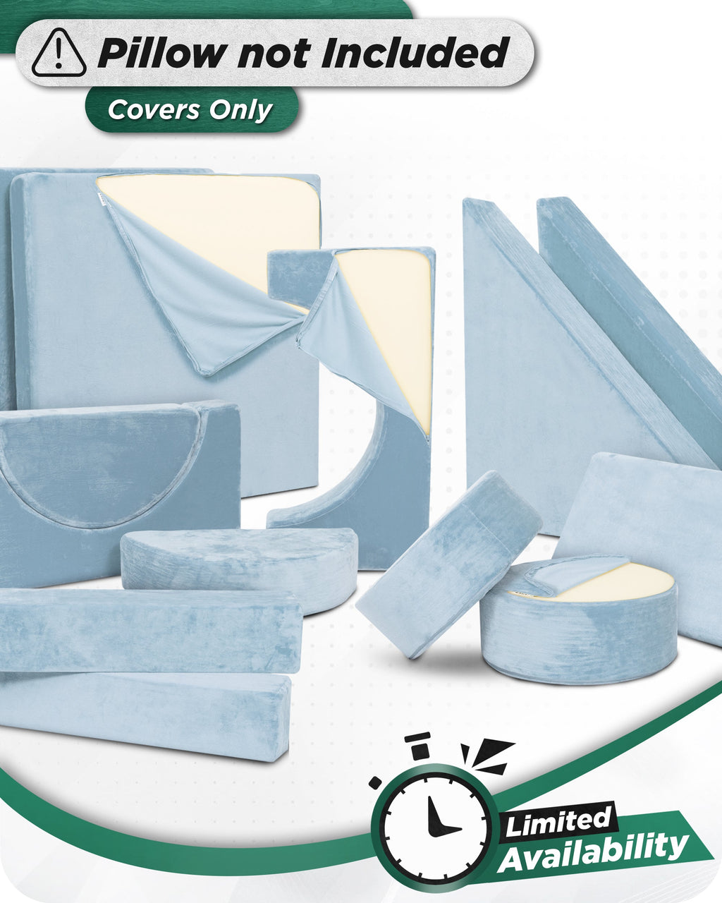 Lunix LX15 14pcs Modular Play Couch (Stone Gray) + Extra Serenity Blue Cover Bundle