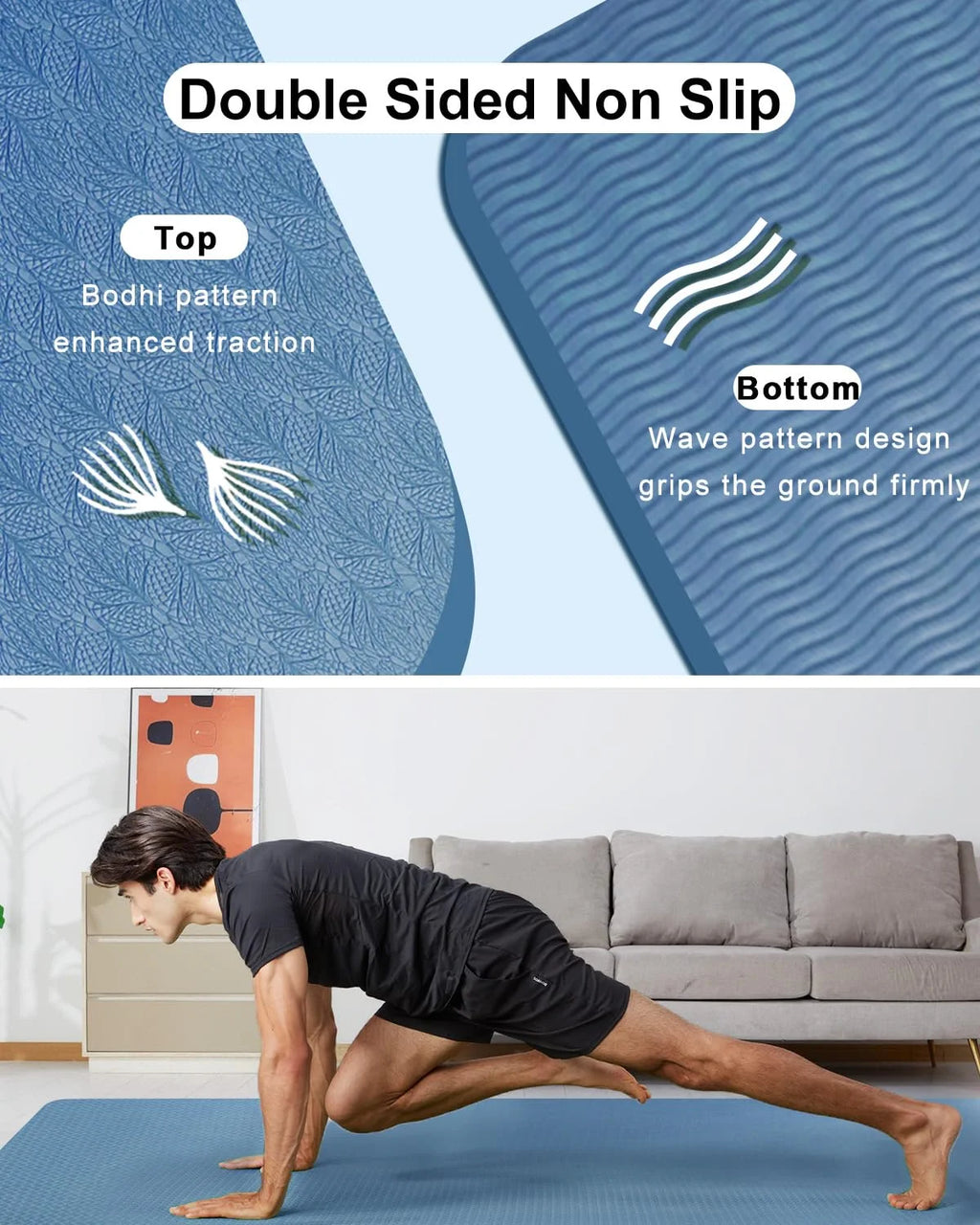 Large Yoga Pilates Mat Thick 1/2 Inch TPE Non-Slip Exercise Training Workouts Mats, 78"X51", Blue
