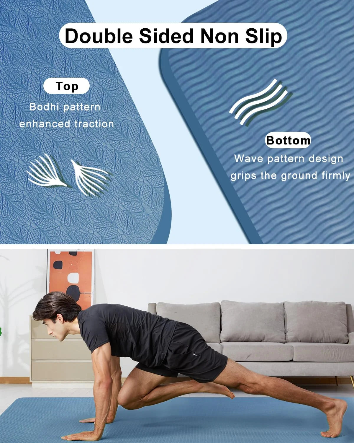 Large Yoga Pilates Mat Thick 1/2 Inch TPE Non-Slip Exercise Training Workouts Mats, 78"X51", Blue