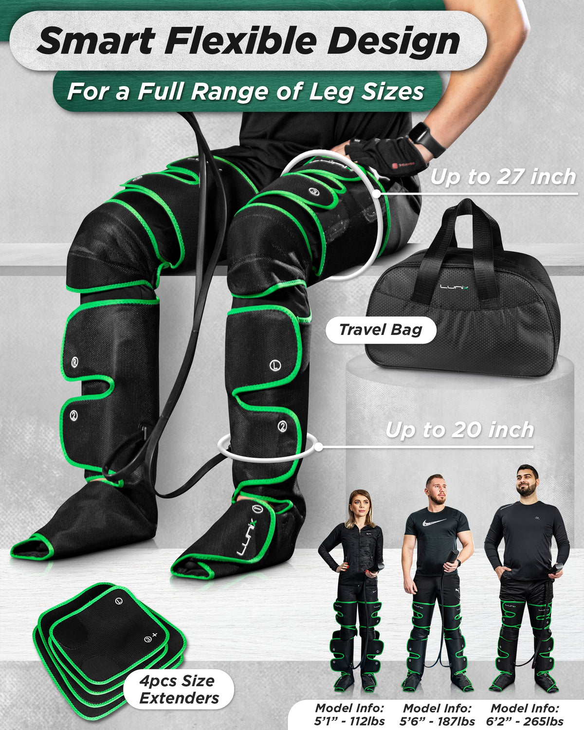 LX10 Full Leg Compression Massager, Forest Green