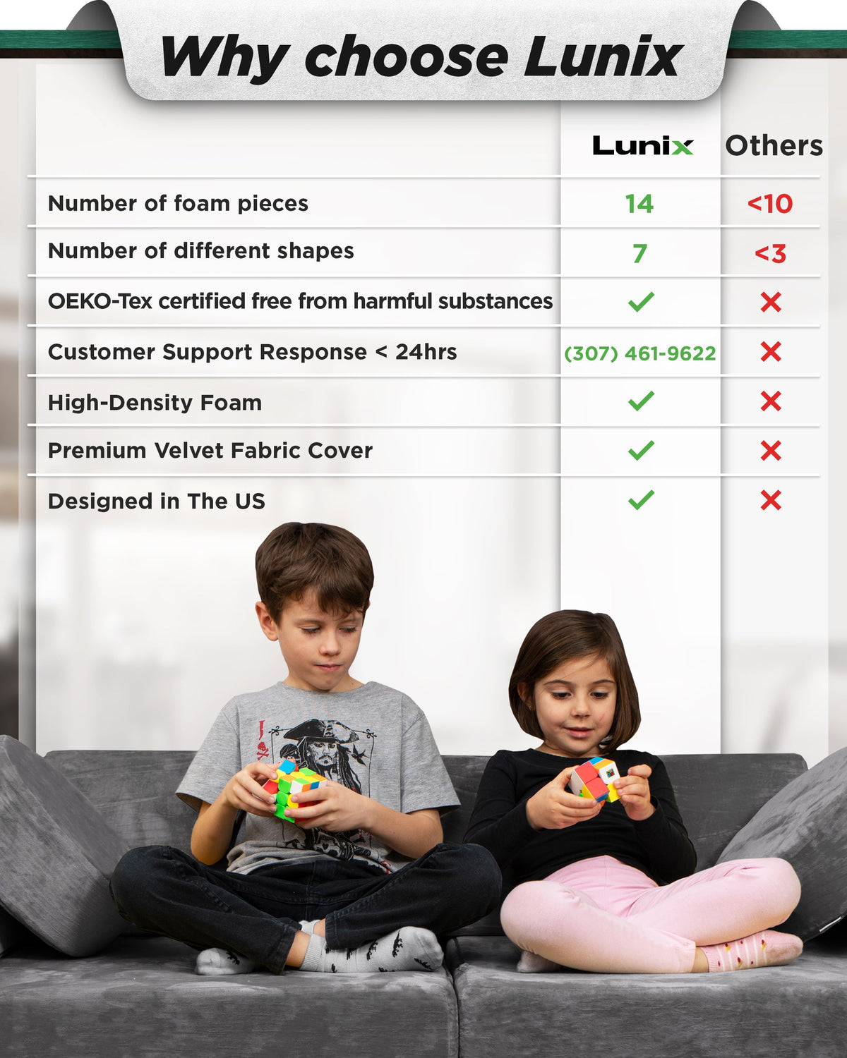 LX15 14pcs Modular Play Couch, Granite Gray