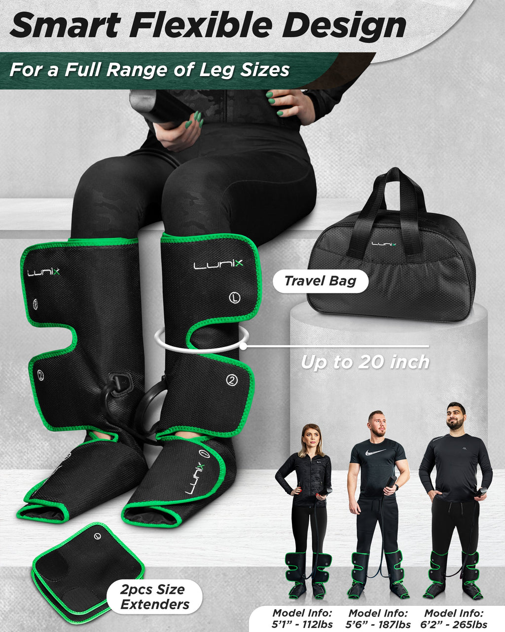 LX1 Foot and Calf Compression Massager, Forest Green