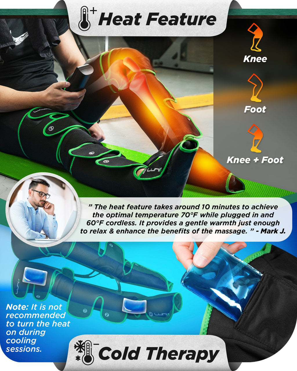 LX10 Full Leg Compression Massager, Forest Green