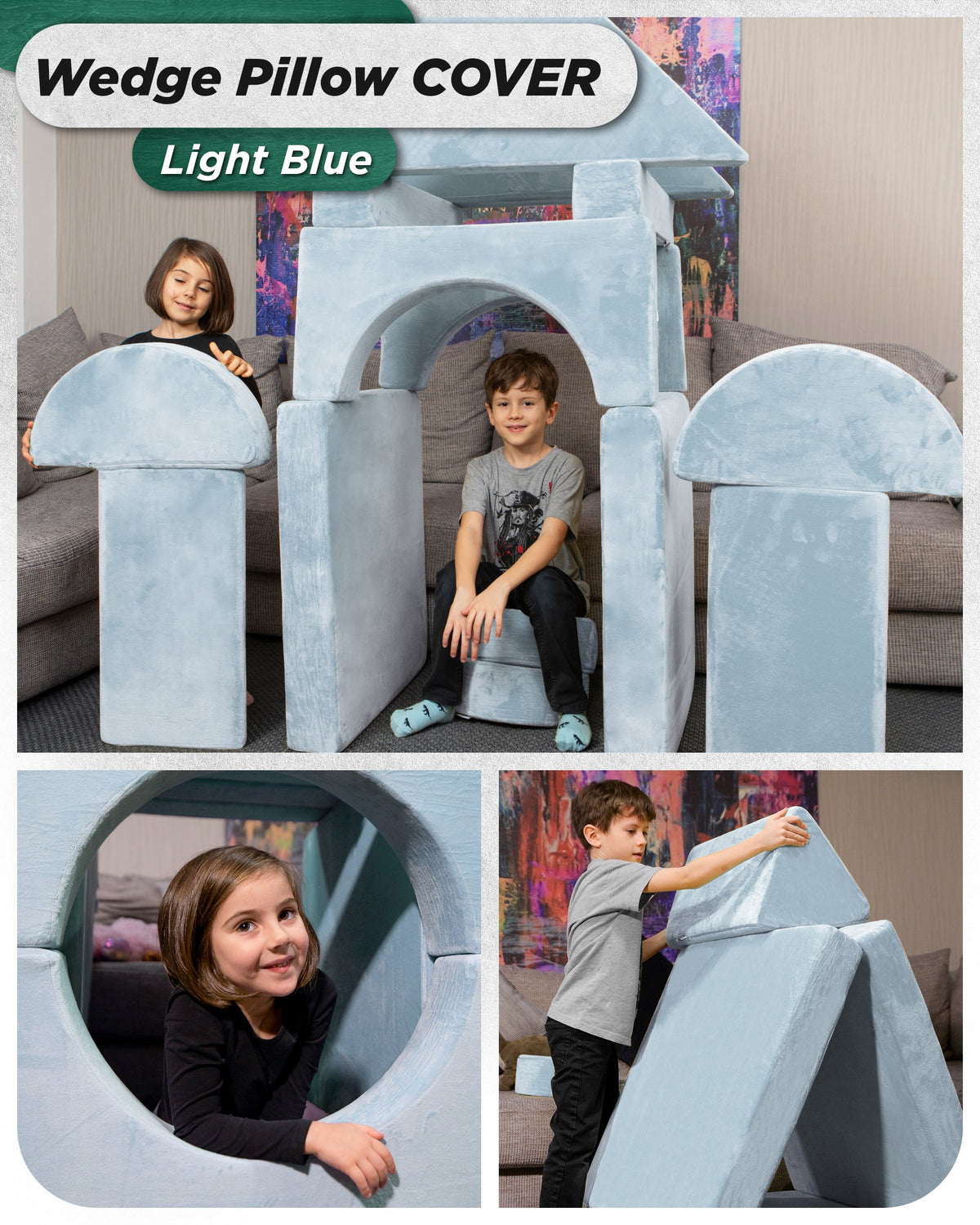 Lunix LX15 14pcs Modular Play Couch (Stone Gray) + Extra Serenity Blue Cover Bundle