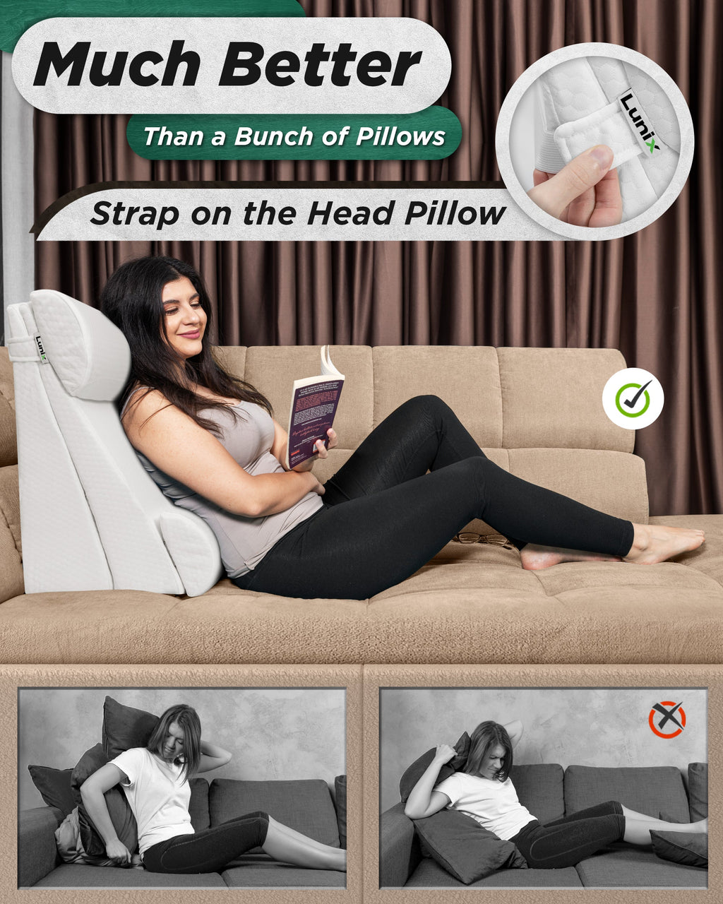LX8 4-Piece Support for Nighttime Digestive Discomfort & Easier Breathing, Wedge Pillow Set, Pebble White