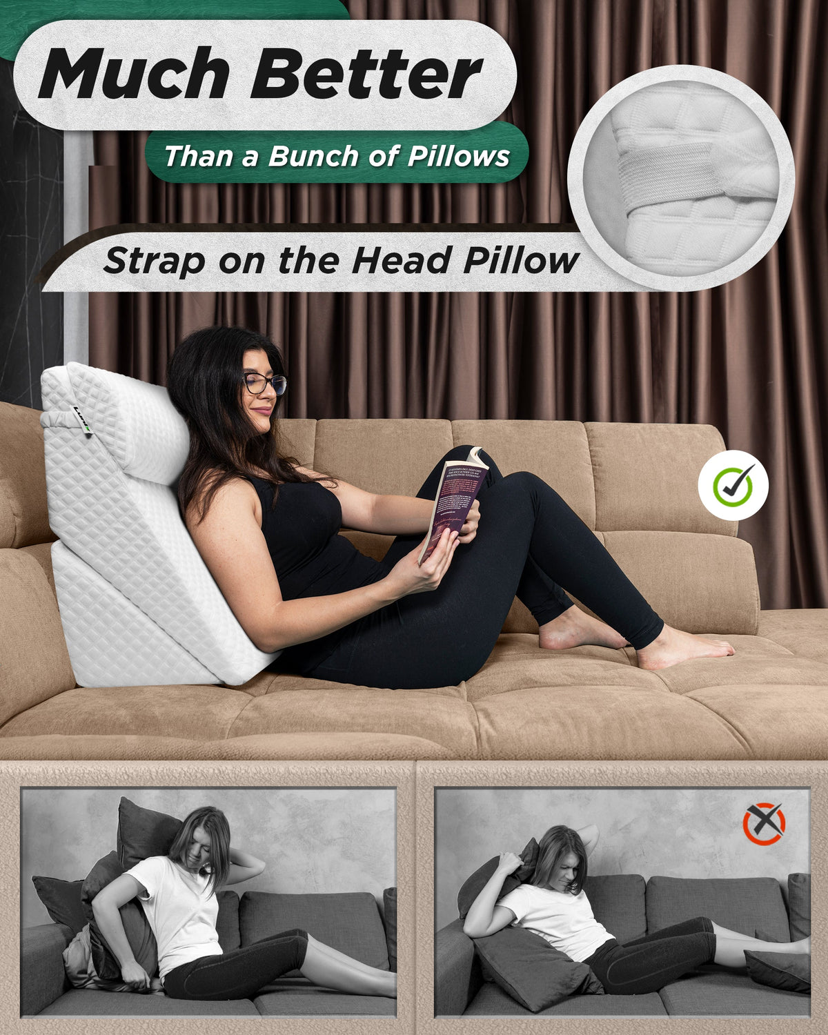 LX6 3-Piece Compact Support for Reading, Rest & Leg Elevation, Wedge Pillow Set, Pebble White