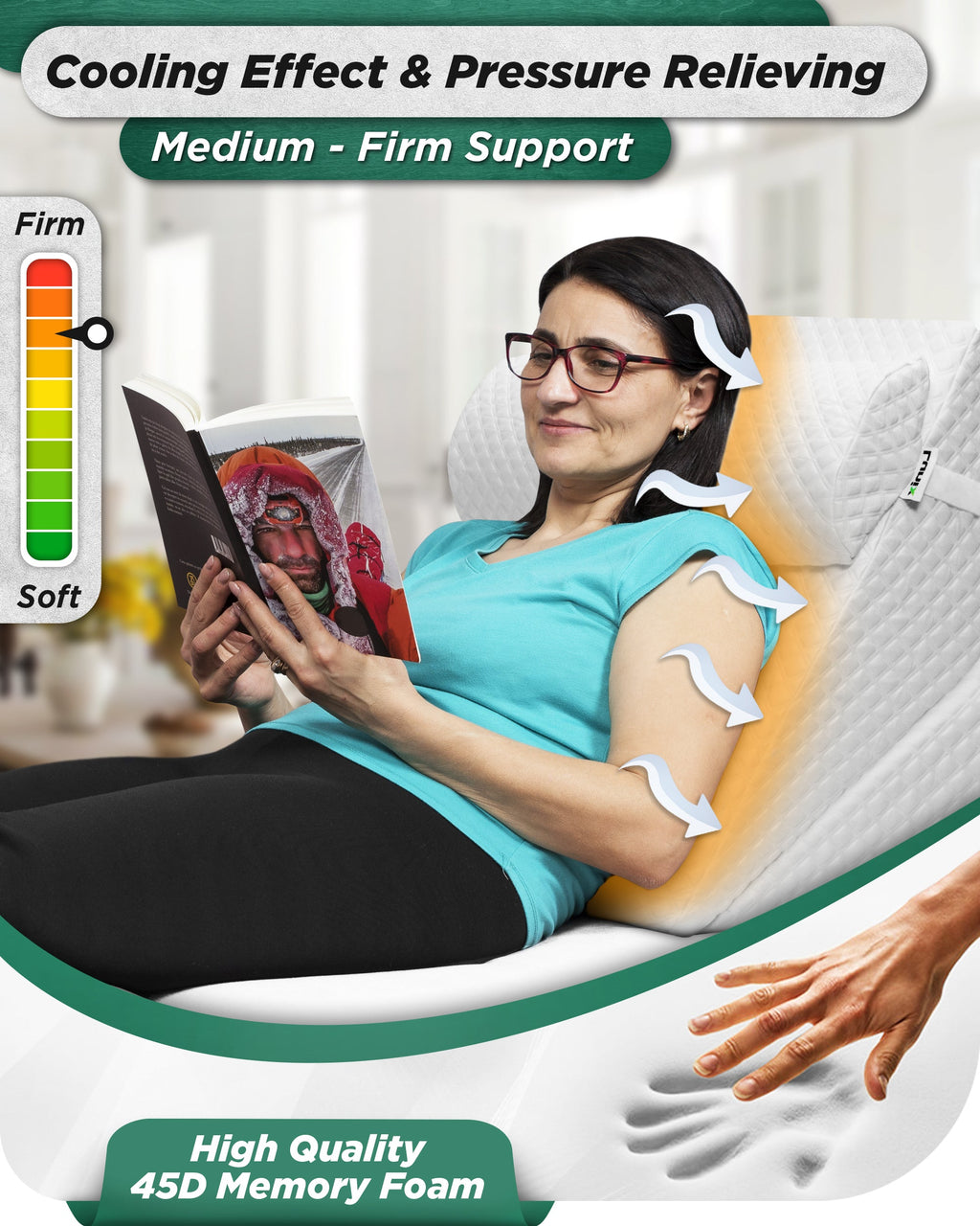 LX6 3-Piece Compact Support for Reading, Rest & Leg Elevation, Wedge Pillow Set, Pebble White