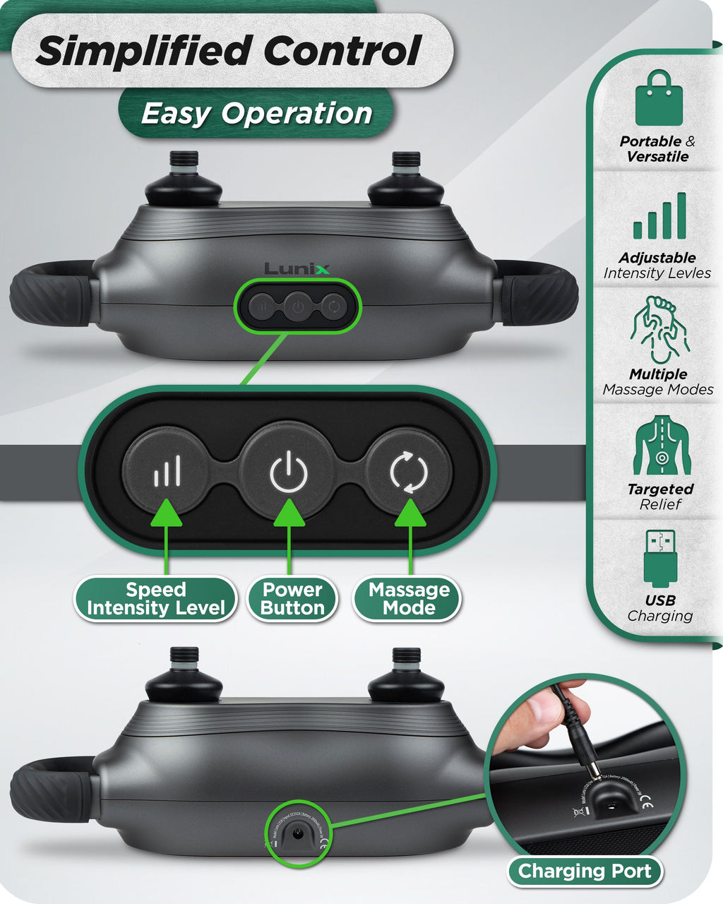 LX26 2 Head Deep Tissue Massager, Charcoal Black