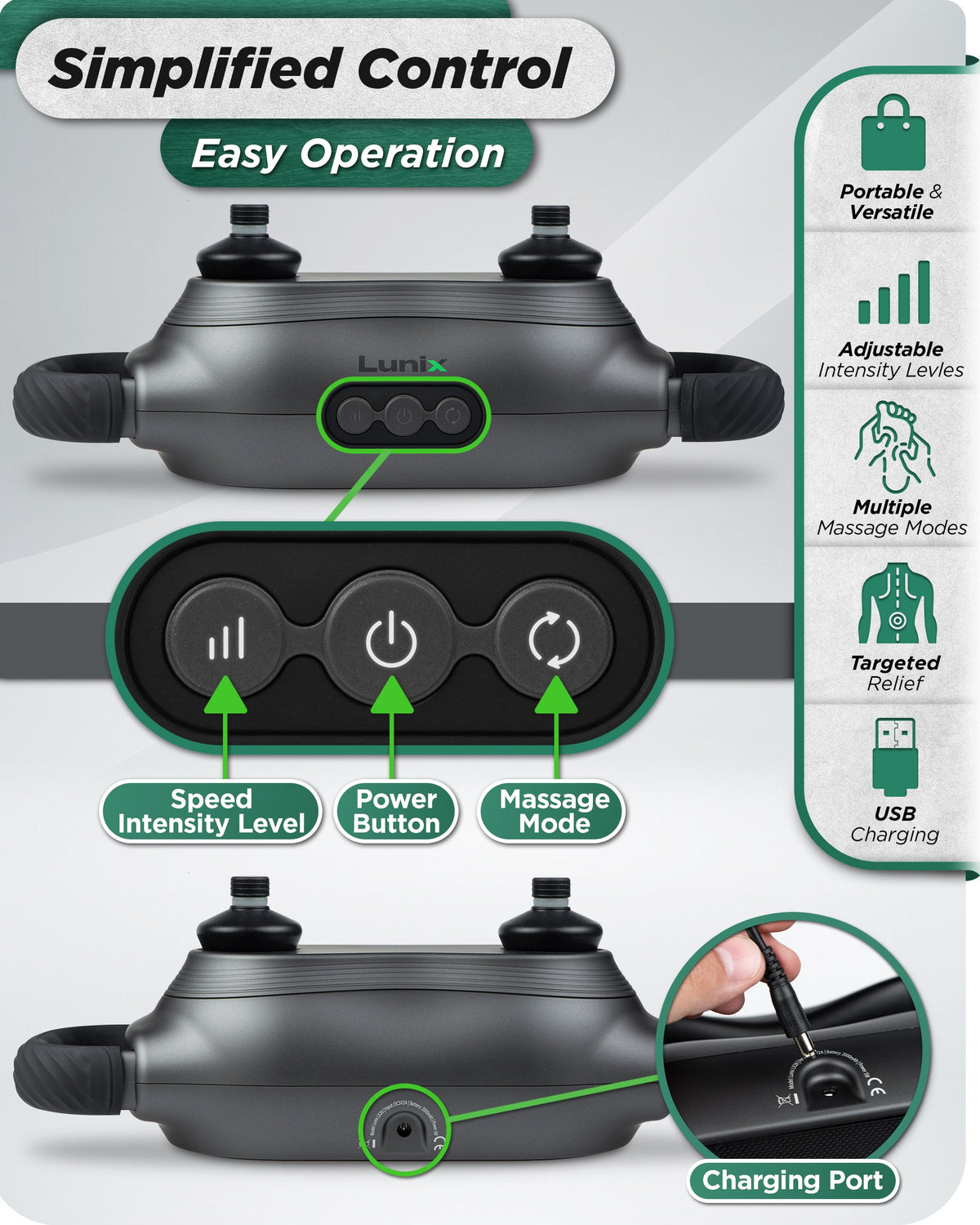 LX26 2 Head Deep Tissue Massager, Charcoal Black