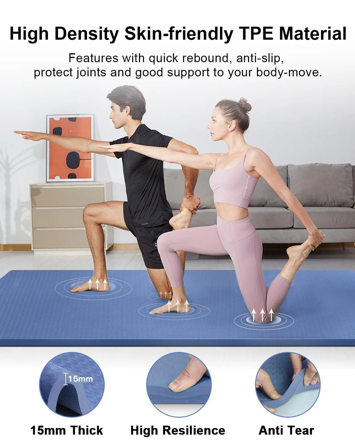 Large Yoga Pilates Mat Thick 1/2 Inch TPE Non-Slip Exercise Training Workouts Mats, 78"X51", Blue