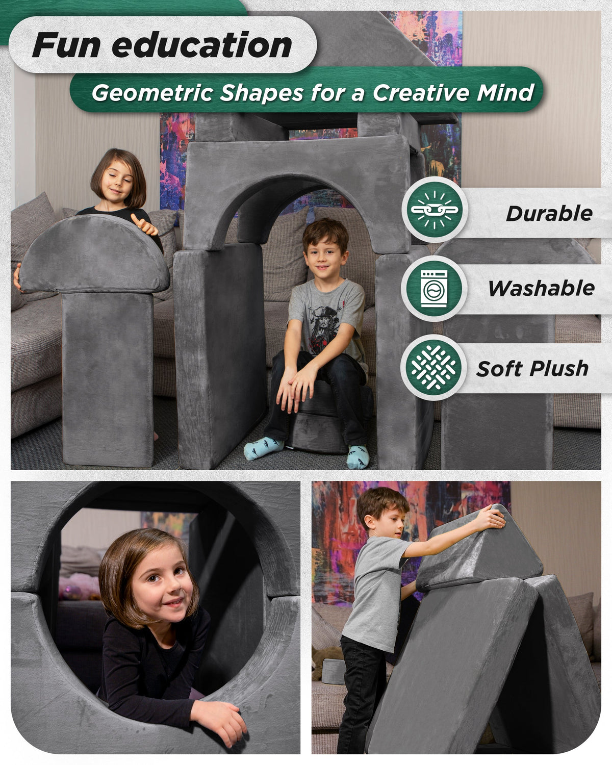 LX15 14pcs Modular Play Couch, Granite Gray