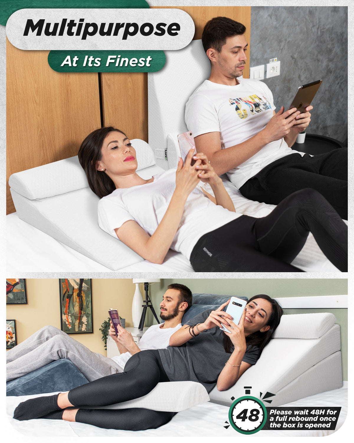 LX8 4-Piece Support for Nighttime Digestive Discomfort & Easier Breathing, Wedge Pillow Set, Pebble White