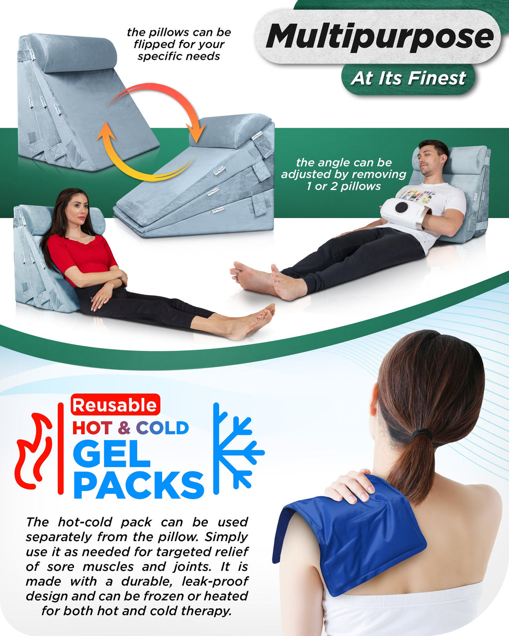 LX11 5-Piece Support for Abdominal Recovery & Lower Back Rest, Wedge Pillow Set, Cloud Gray
