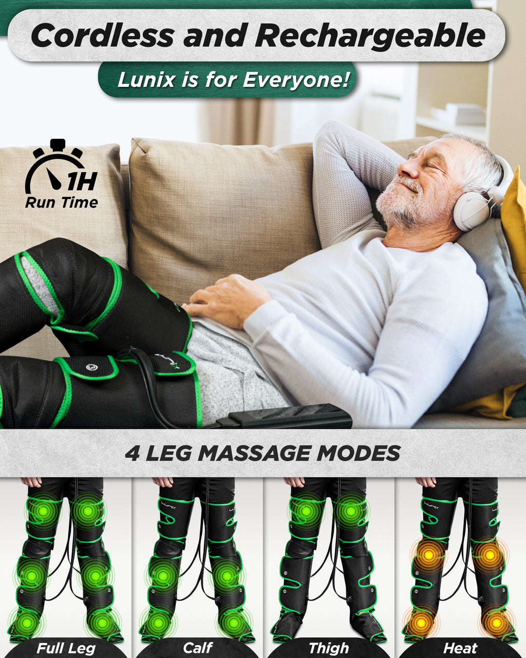 LX10 Full Leg Compression Massager, Forest Green