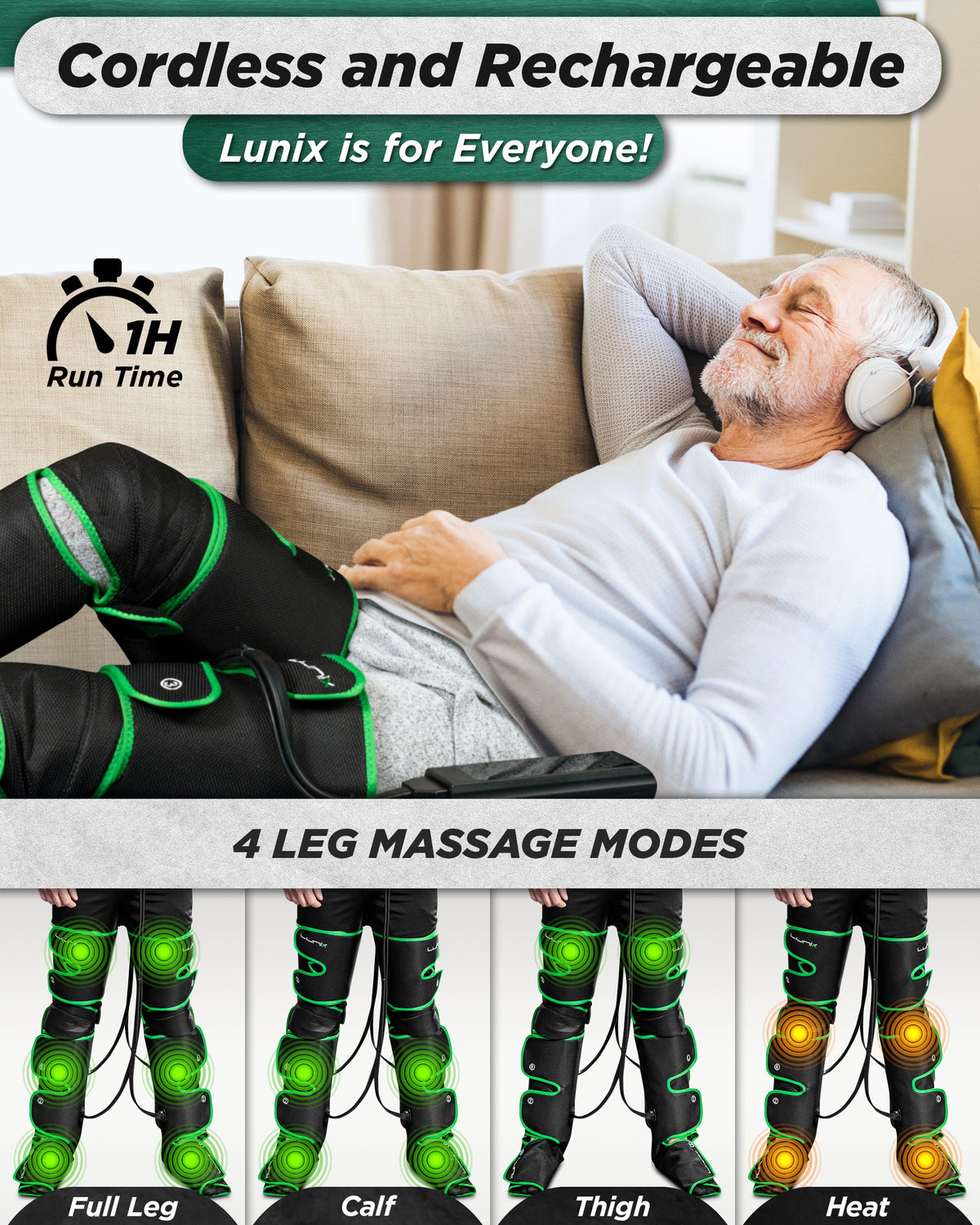 LX10 Full Leg Compression Massager, Forest Green