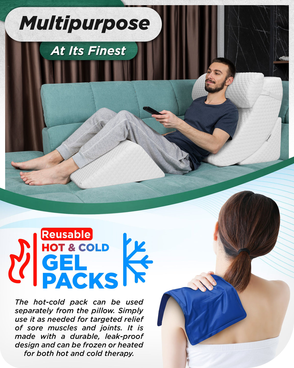 LX5 4-Piece Support for Shoulder & Upper Body Rest, Orthopedic Bed Wedge Pillow Set, Pebble White