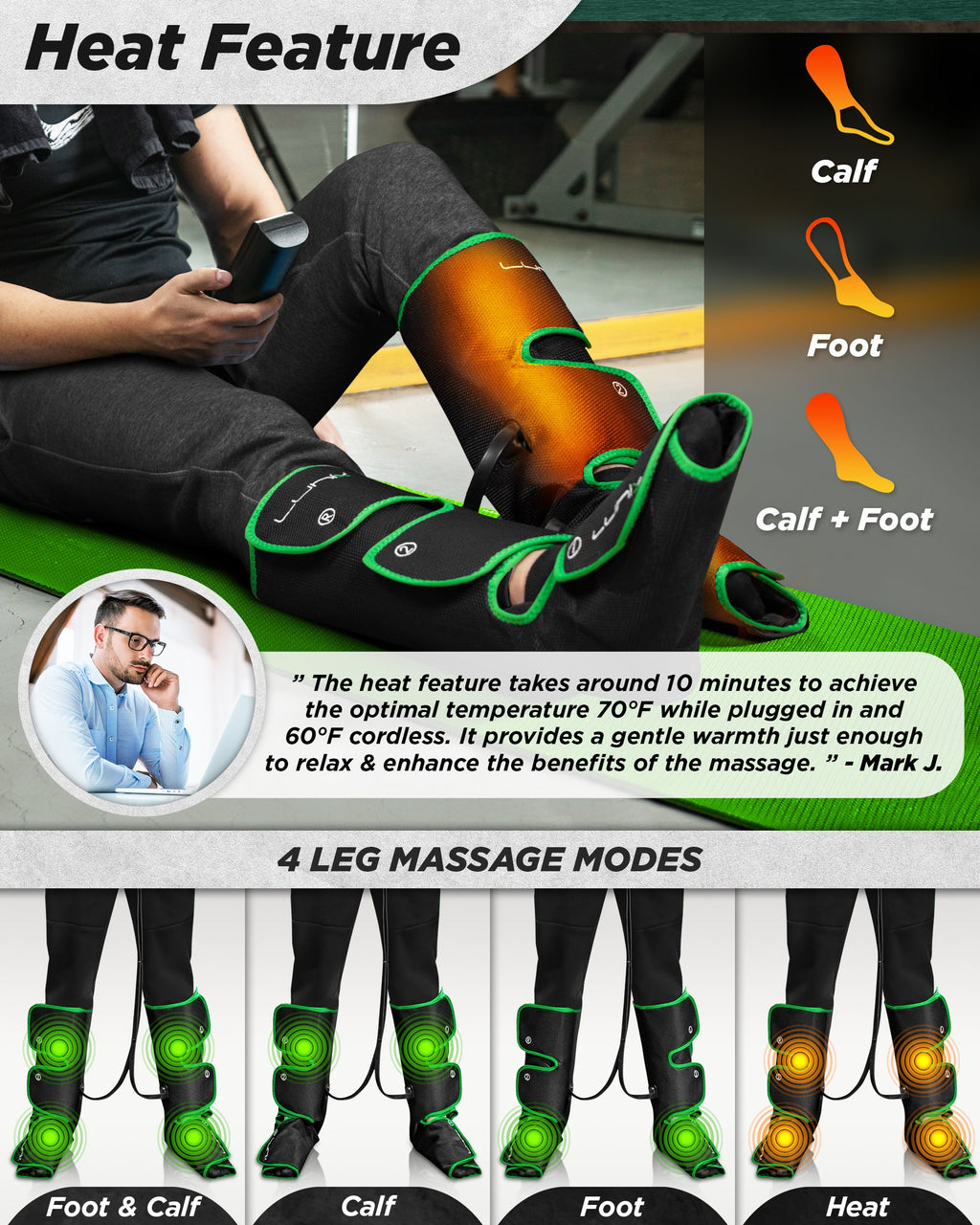 LX1 Foot and Calf Compression Massager, Forest Green