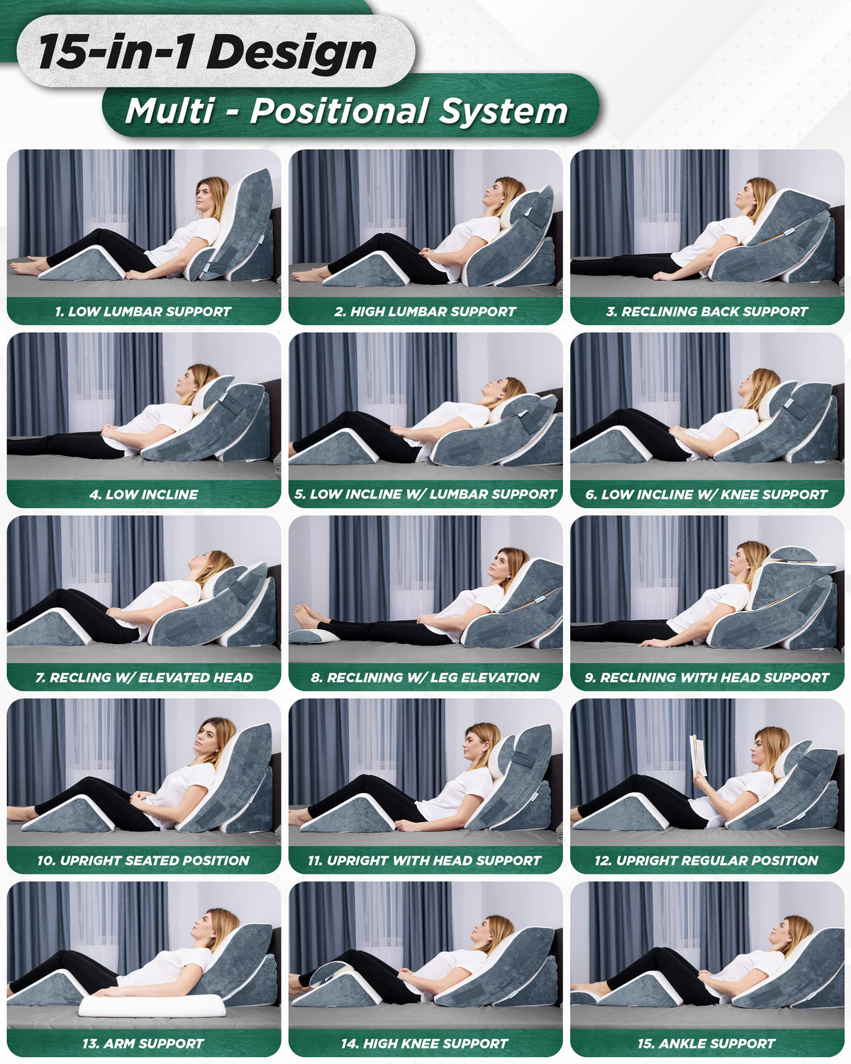 LX5 4-Piece Support for Shoulder & Upper Body Rest, Orthopedic Bed Wedge Pillow Set, Arctic Navy