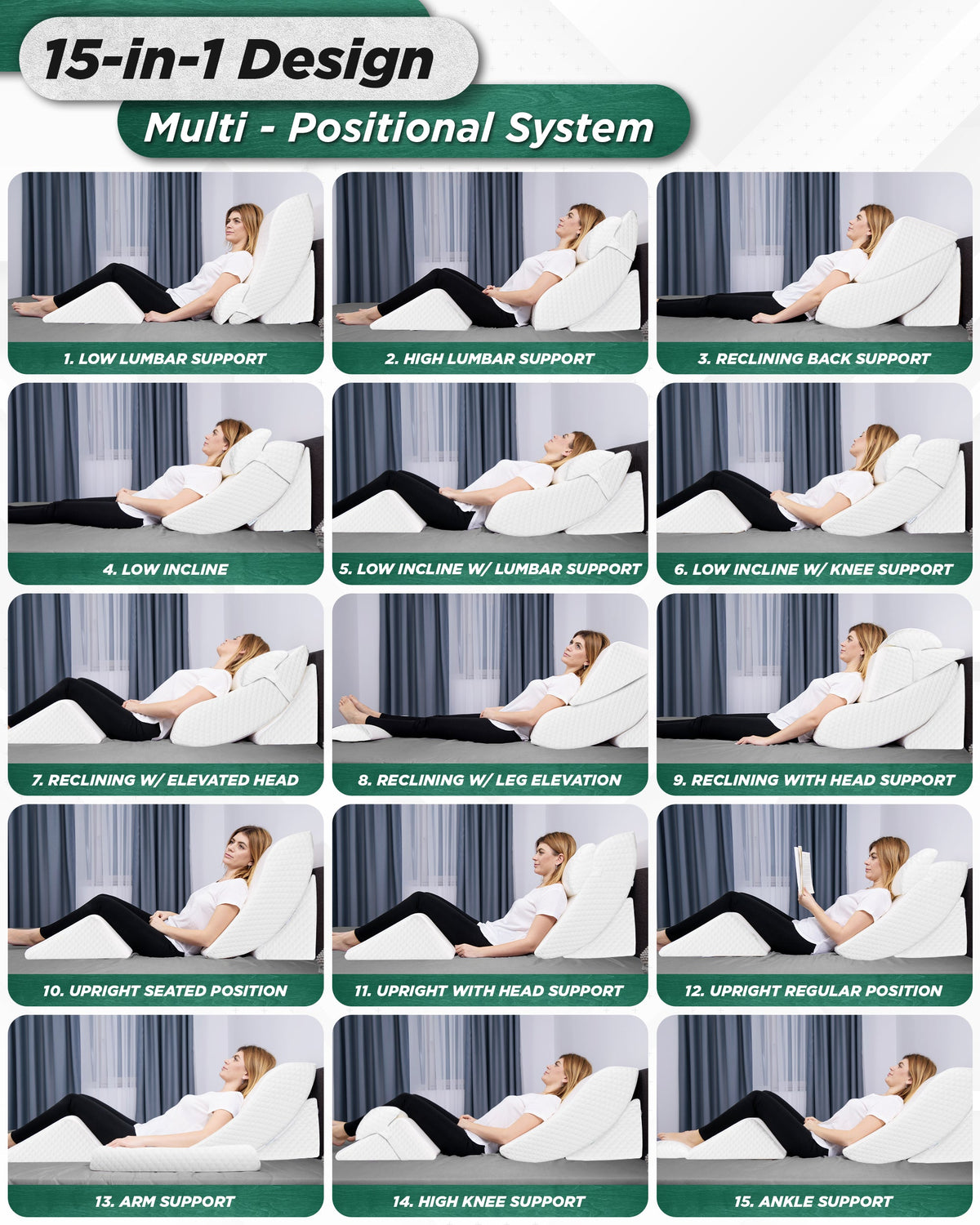 LX5 4-Piece Support for Shoulder & Upper Body Rest, Orthopedic Bed Wedge Pillow Set, Pebble White
