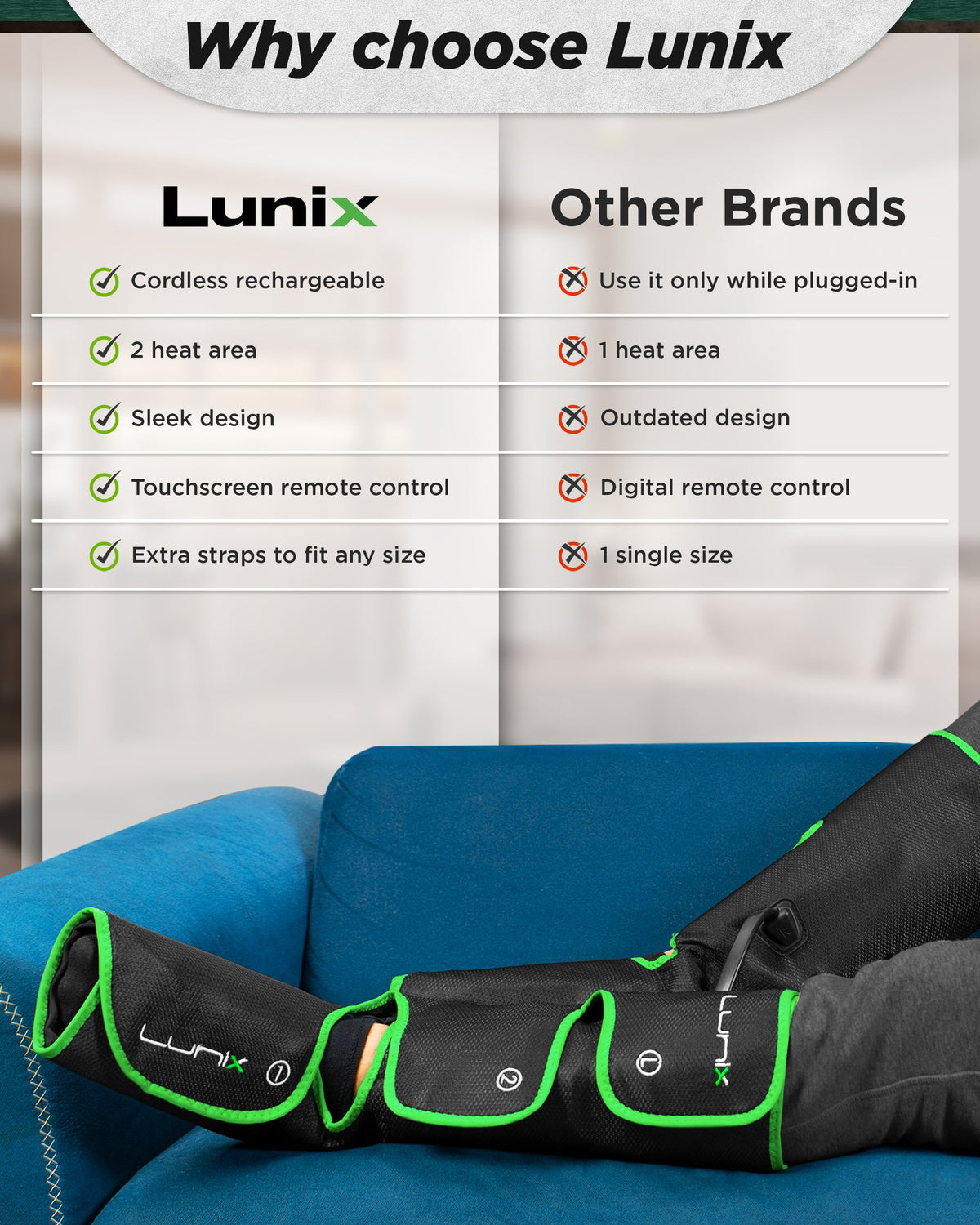 LX1 Foot and Calf Compression Massager, Forest Green