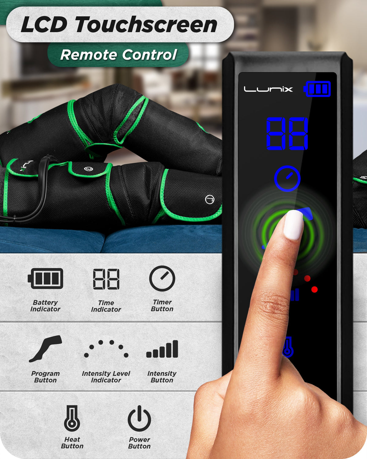 LX10 Full Leg Compression Massager, Forest Green