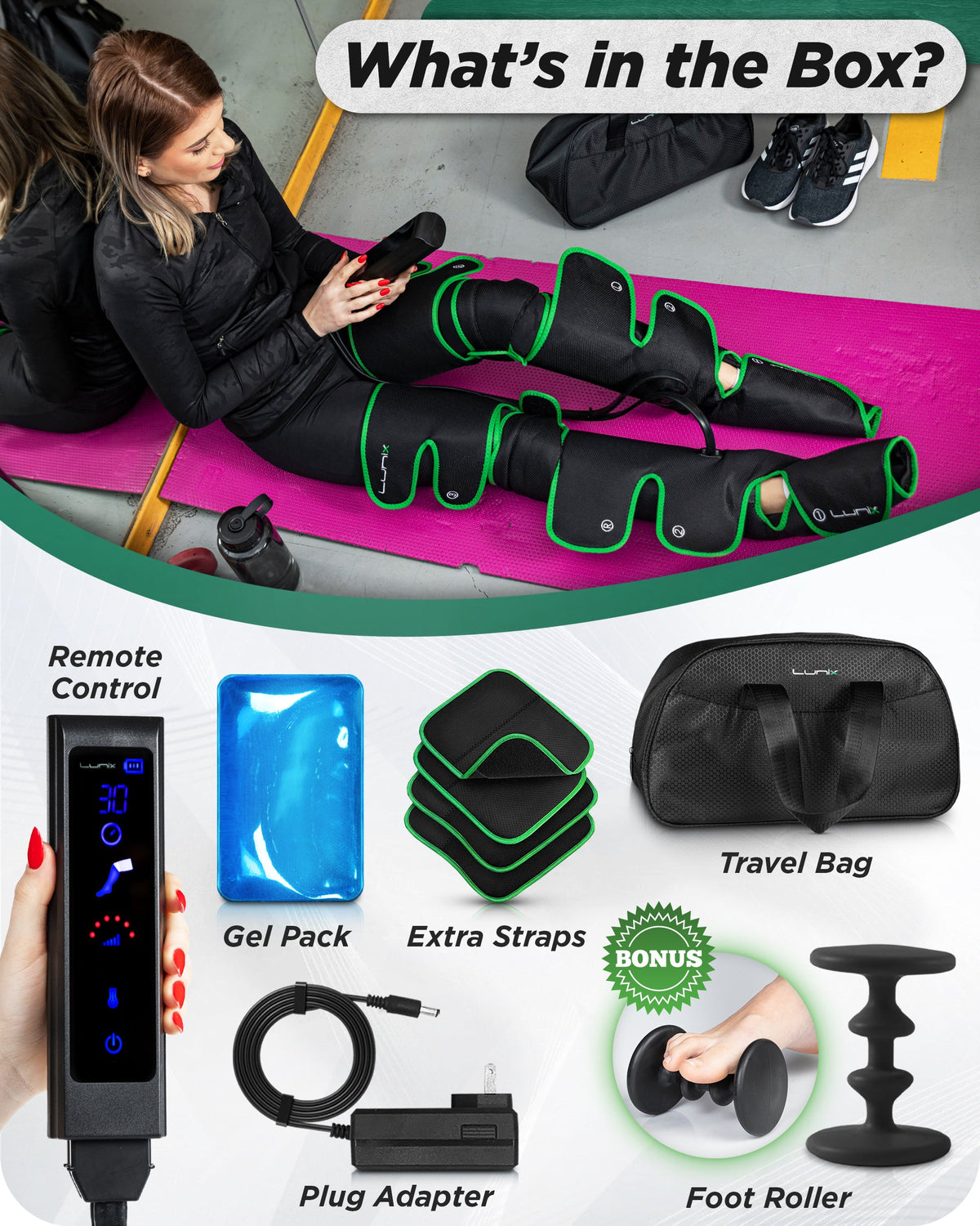 LX10 Full Leg Compression Massager, Forest Green
