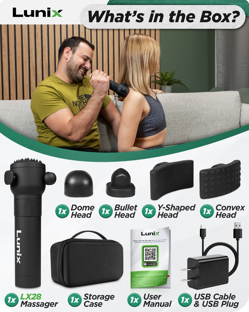 LX28 Deep Tissue Massage Gun Massager, Charcoal Black