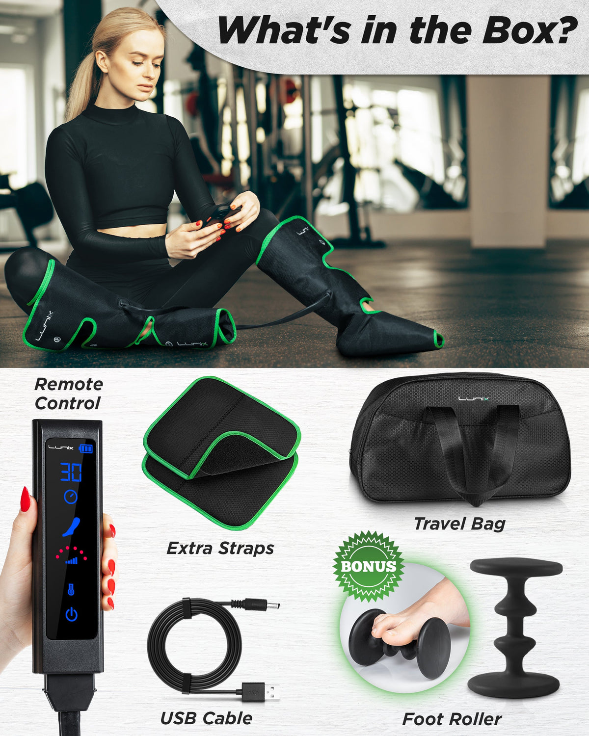 LX1 Foot and Calf Compression Massager, Forest Green