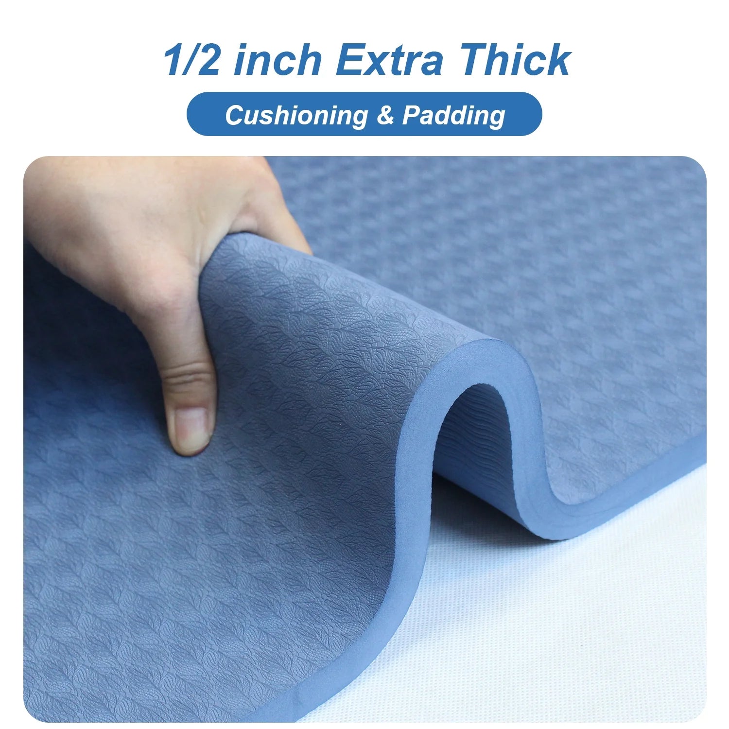 Large Yoga Pilates Mat Thick 1/2 Inch TPE Non-Slip Exercise Training Workouts Mats, 78"X51", Blue