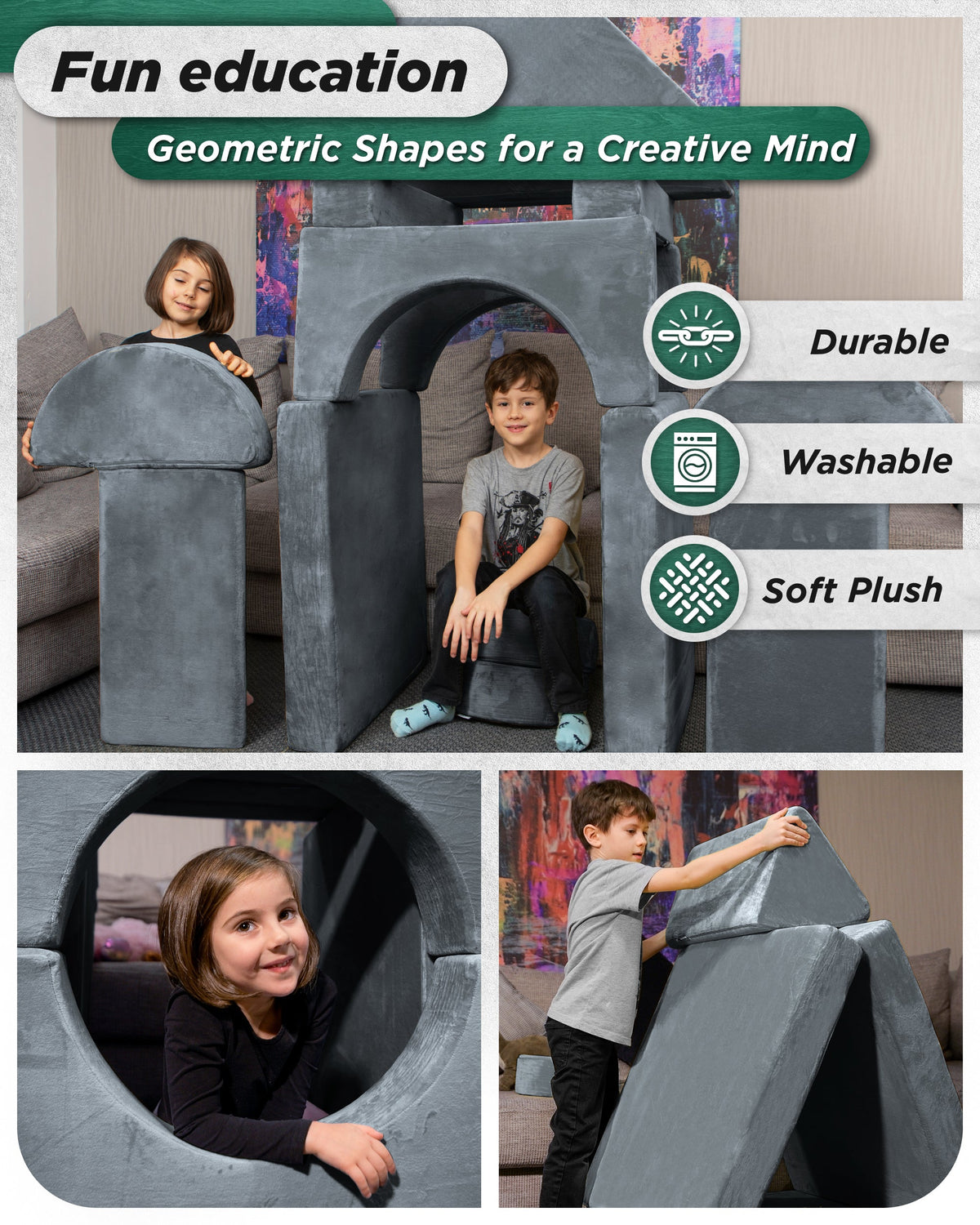 Lunix LX15 14pcs Modular Play Couch (Stone Gray) + Extra Serenity Blue Cover Bundle