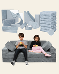 Lunix LX15 14pcs Modular Play Couch (Stone Gray) + Extra Serenity Blue Cover Bundle
