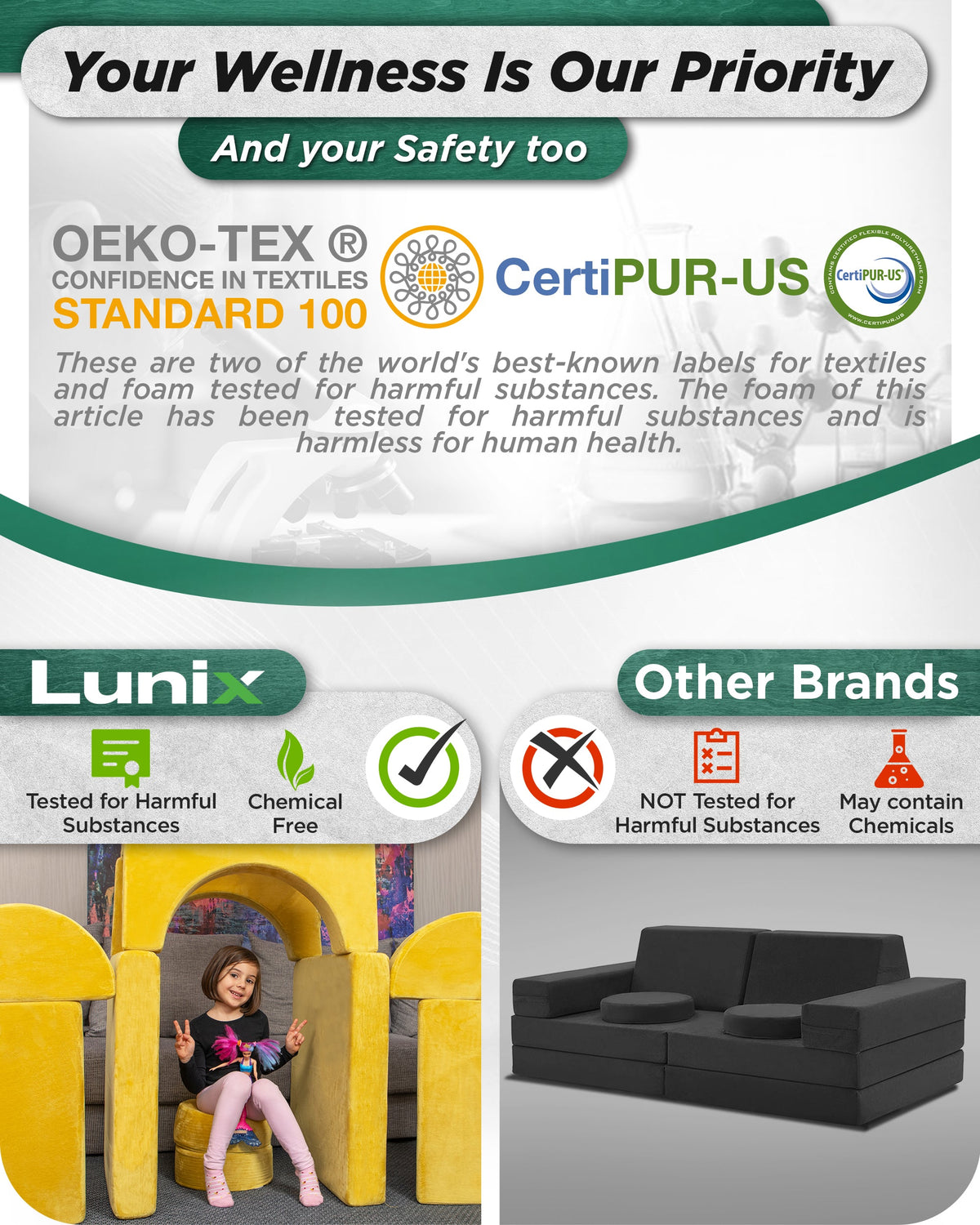 LX15 14pcs Modular Play Couch, Amber Yellow