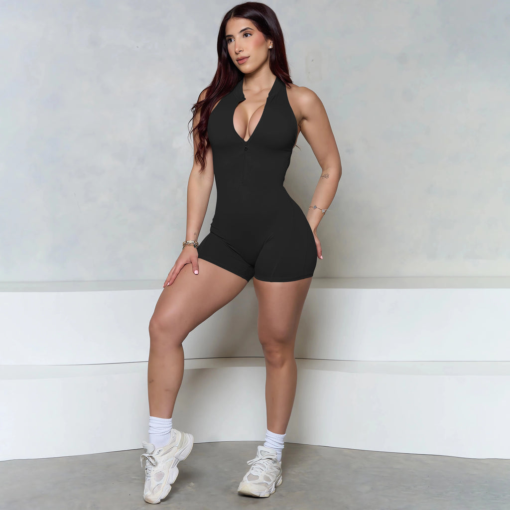 Women Bum Sleeveless ZIPPER Scrunch Butt Romper Women Sporty Jumpsuit Lycra Short Fitness Gym Overalls 2025 New Workout Clothes