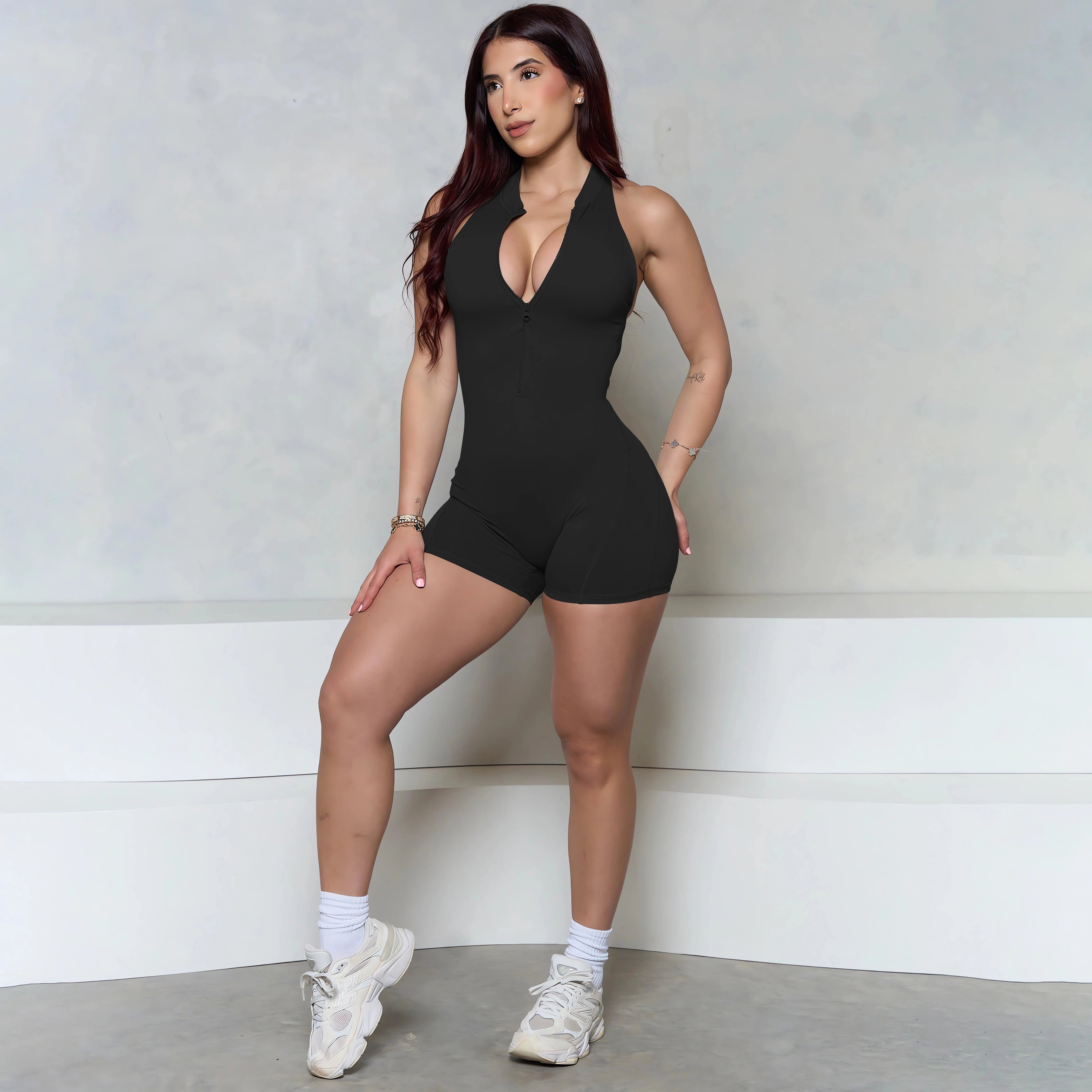 Women Bum Sleeveless ZIPPER Scrunch Butt Romper Women Sporty Jumpsuit Lycra Short Fitness Gym Overalls 2025 New Workout Clothes