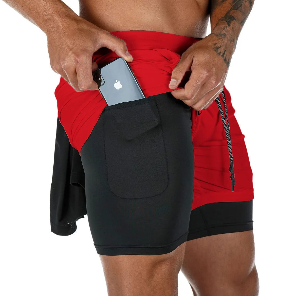 Men'S Performance Shorts Soild Color 2 in 1 Gym Shorts Compression Stretchy Sports Shorts Quick Dry Fitness Workout Summer