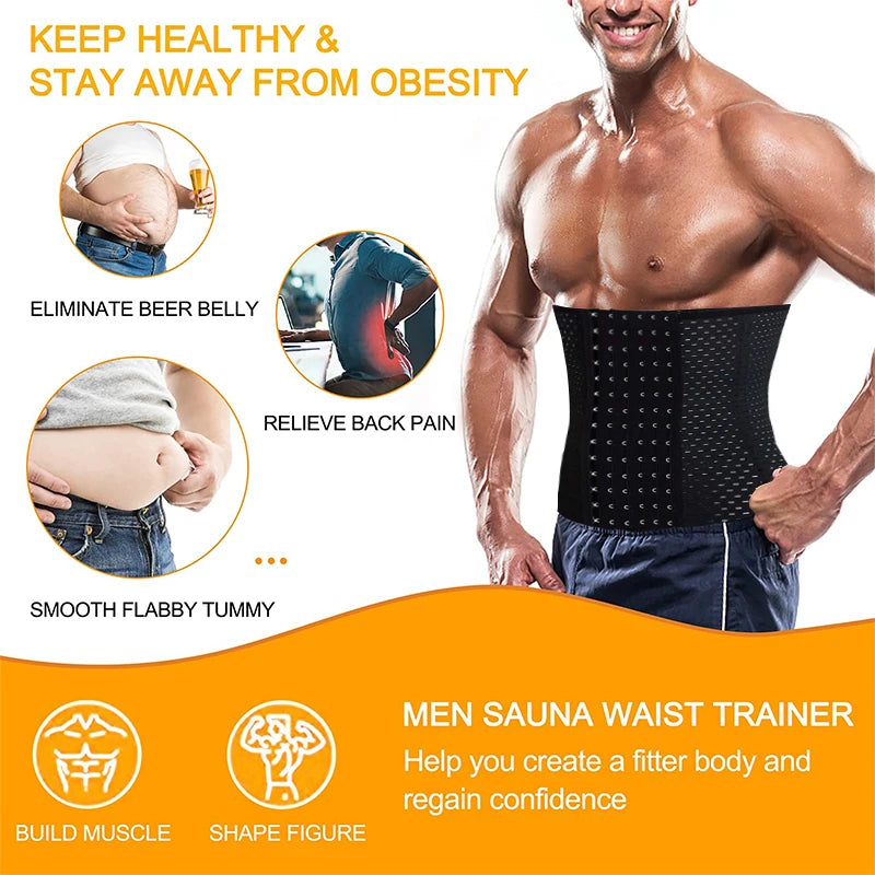 Men Slimming Body Shaper Extended Waist Trainer Trimmer Belt Corset for Abdomen Belly Tummy Control Fitness Compression Girdle