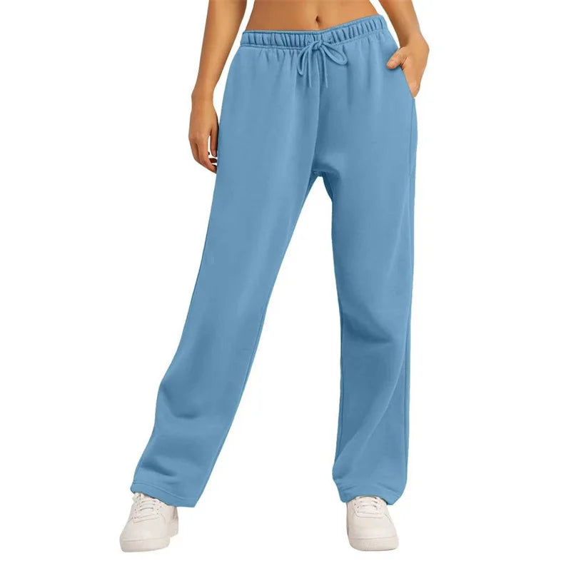 Autumn Winter Women'S Solid Color Sweatpants Daily Casual Pants Women'S Wide Leg Pants Comfortable Loose Drawstring Women'S Trou