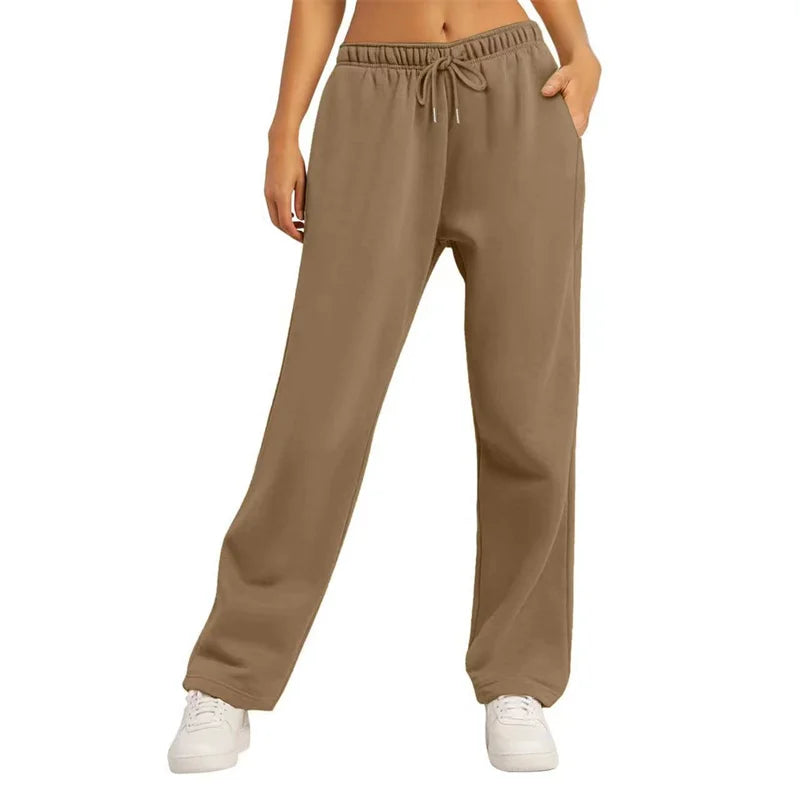 Autumn Winter Women'S Solid Color Sweatpants Daily Casual Pants Women'S Wide Leg Pants Comfortable Loose Drawstring Women'S Trou