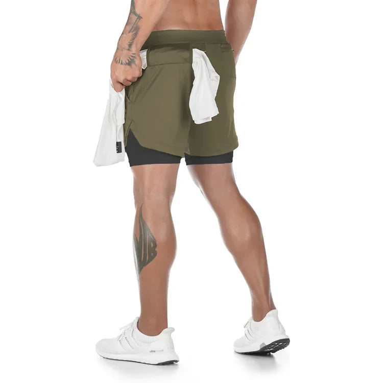 Men'S Performance Shorts Soild Color 2 in 1 Gym Shorts Compression Stretchy Sports Shorts Quick Dry Fitness Workout Summer
