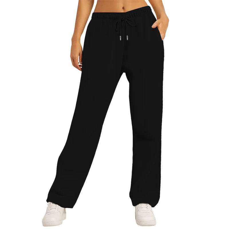 Autumn Winter Women'S Solid Color Sweatpants Daily Casual Pants Women'S Wide Leg Pants Comfortable Loose Drawstring Women'S Trou