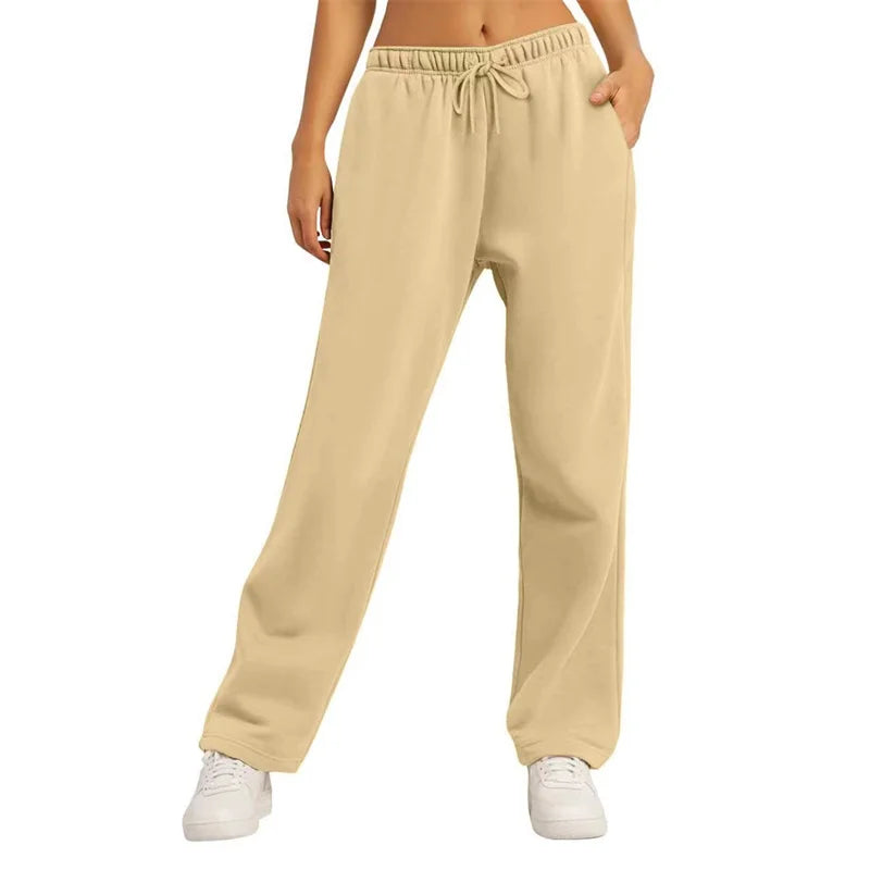 Autumn Winter Women'S Solid Color Sweatpants Daily Casual Pants Women'S Wide Leg Pants Comfortable Loose Drawstring Women'S Trou