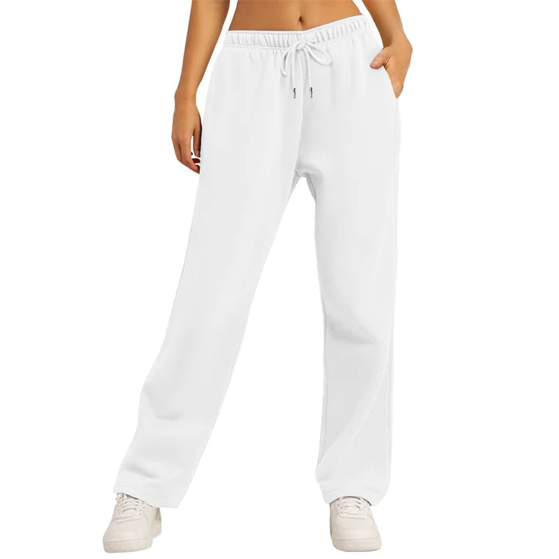 Autumn Winter Women'S Solid Color Sweatpants Daily Casual Pants Women'S Wide Leg Pants Comfortable Loose Drawstring Women'S Trou