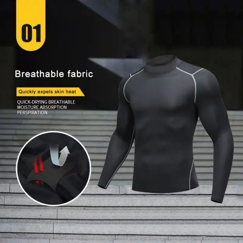 Compression Quick Dry Long Sleeves T-Shirts for Men Breathable Running Basketball Fitness Training T-Shirts Outdoor Sports
