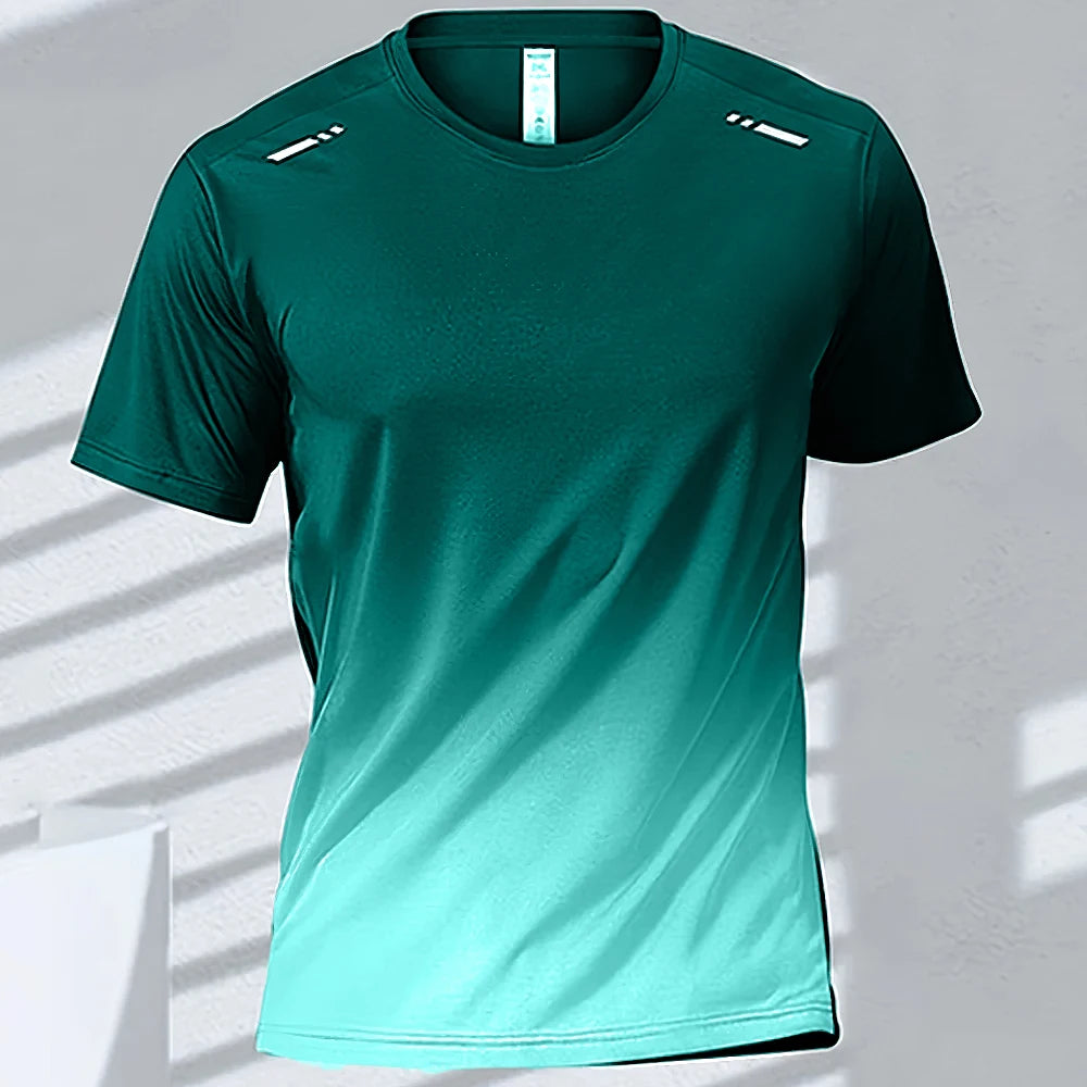 Men'S T-Shirts Sports Fitness Sportswear Quick-Drying Gradient Short Sleeve Tops Outdoor Basketball Training Running Men Clothes