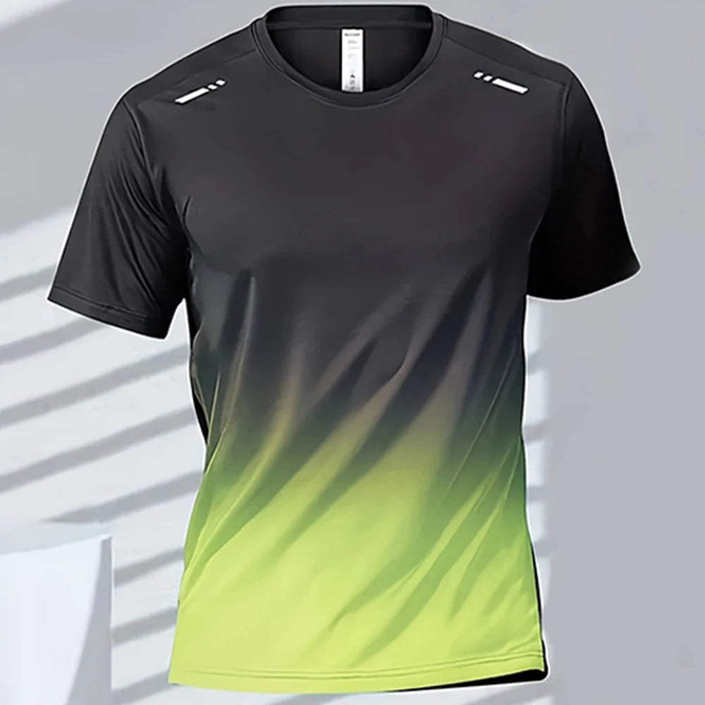 Men'S T-Shirts Sports Fitness Sportswear Quick-Drying Gradient Short Sleeve Tops Outdoor Basketball Training Running Men Clothes