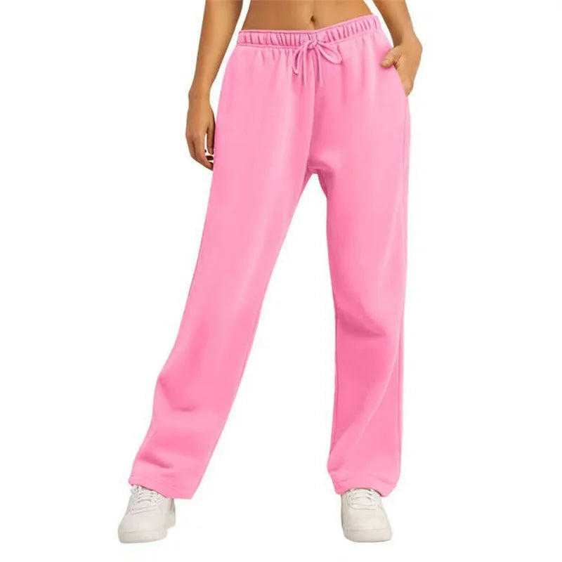 Autumn Winter Women'S Solid Color Sweatpants Daily Casual Pants Women'S Wide Leg Pants Comfortable Loose Drawstring Women'S Trou