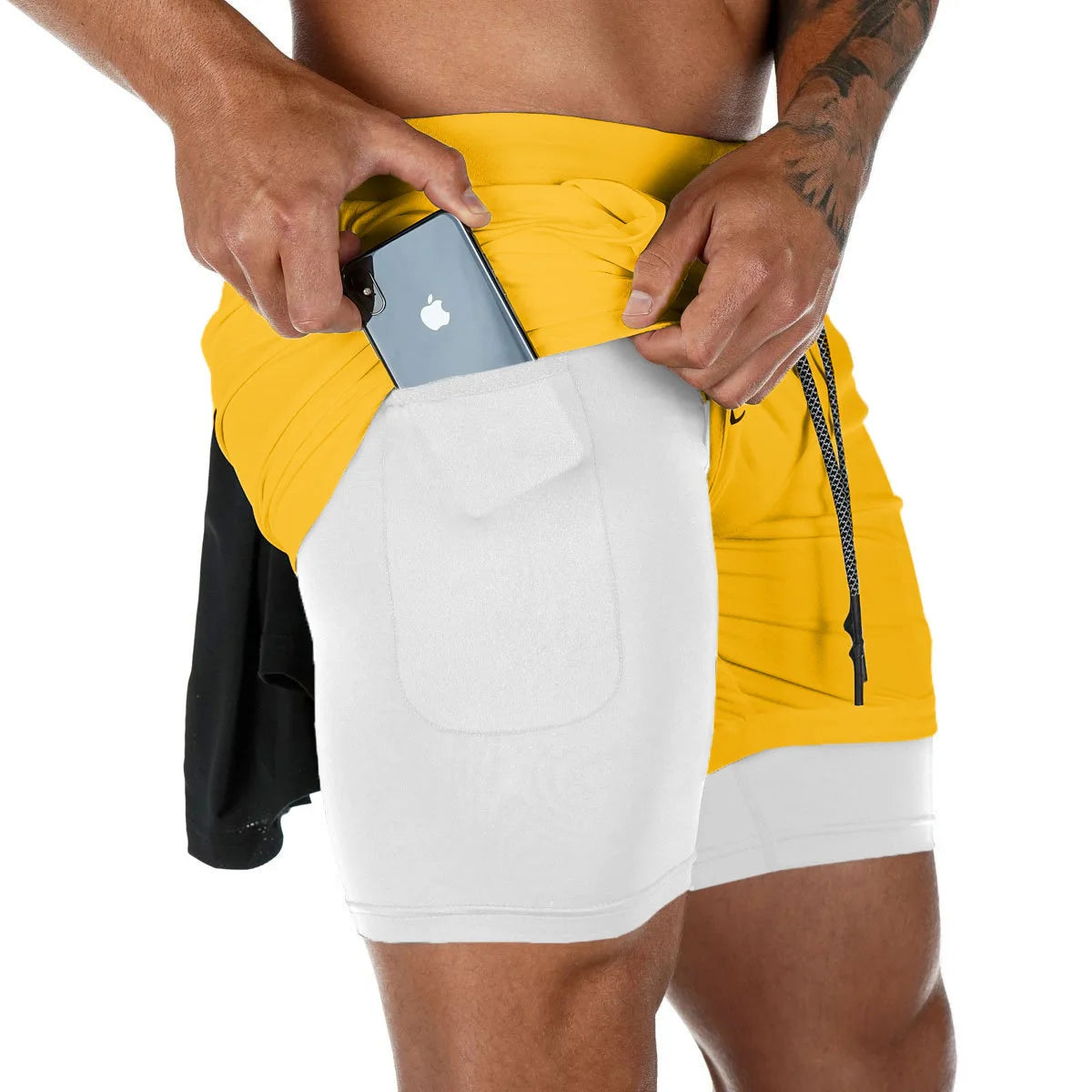 Men'S Performance Shorts Soild Color 2 in 1 Gym Shorts Compression Stretchy Sports Shorts Quick Dry Fitness Workout Summer
