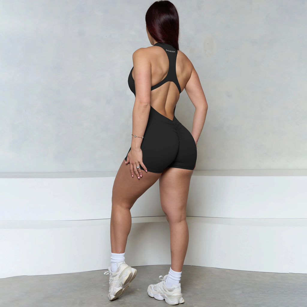 Women Bum Sleeveless ZIPPER Scrunch Butt Romper Women Sporty Jumpsuit Lycra Short Fitness Gym Overalls 2025 New Workout Clothes